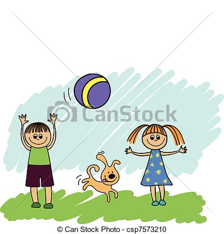 Vector   Children Playing With A Ball   Stock Illustration Royalty
