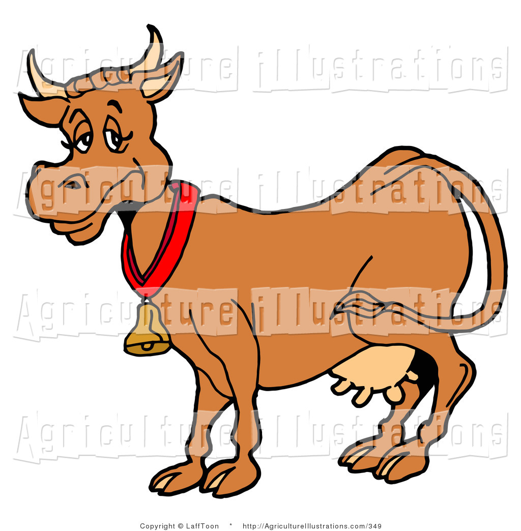 Agriculture Clipart Of A Cute Brown Dairy Cow With Full Udders    