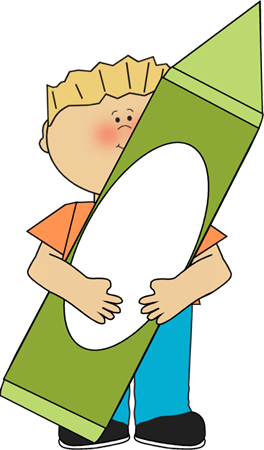 Boy Holding Big Green Crayon Clip Art Image   Blond Boy Holding A Big