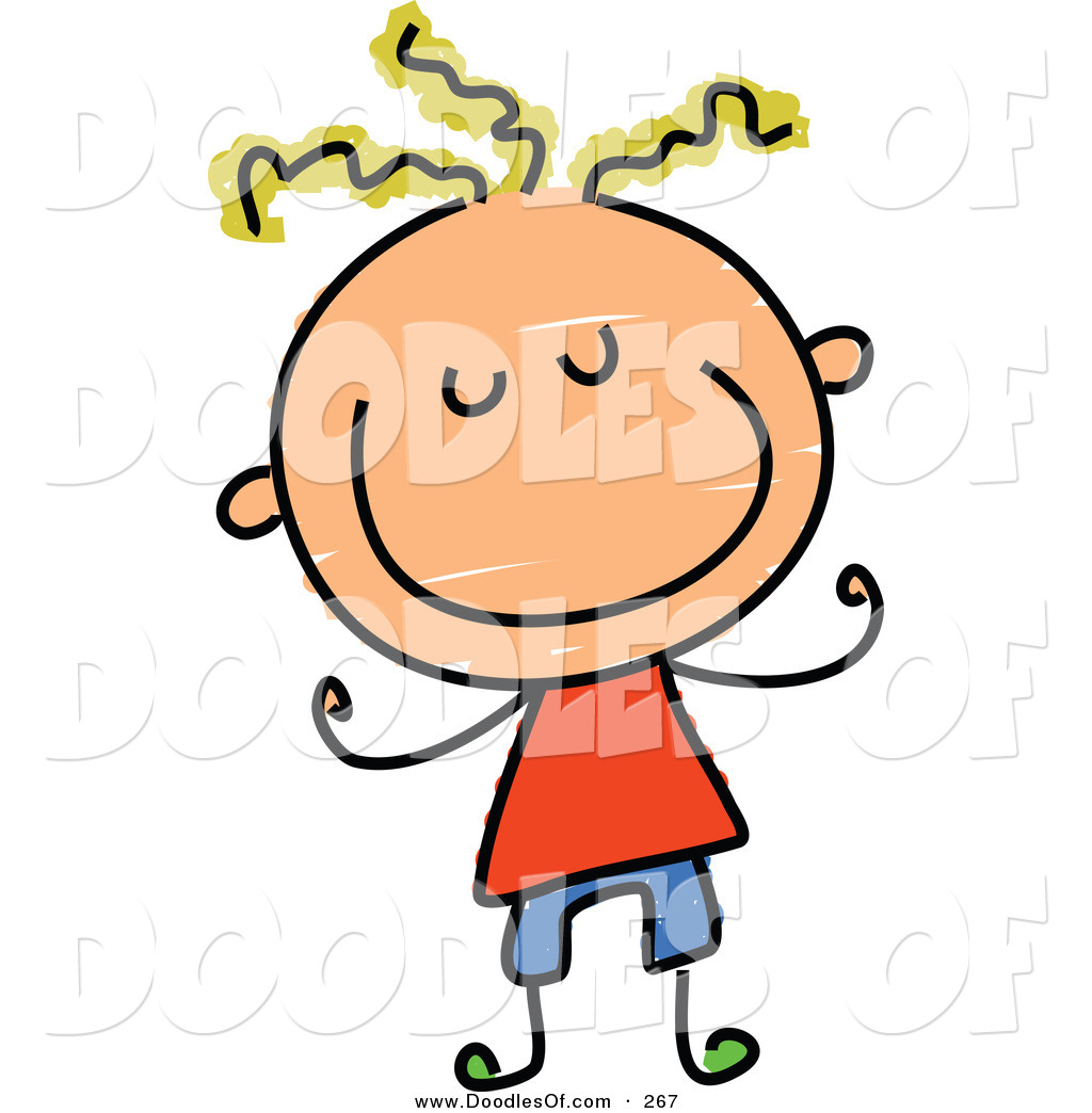     Clipart Of A Childs Sketch Of A Smiling Boy With Blond Hair And A Big