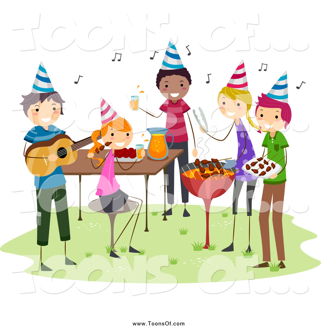 Clipart Of A Group Having Fun At A Bbq Birthday Party