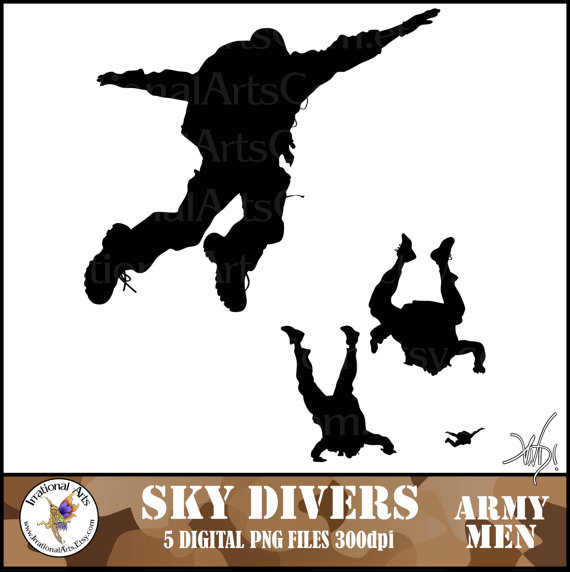     Skydivers Army Men Silhouettes 5 Png Files Digital Clipart Graphics