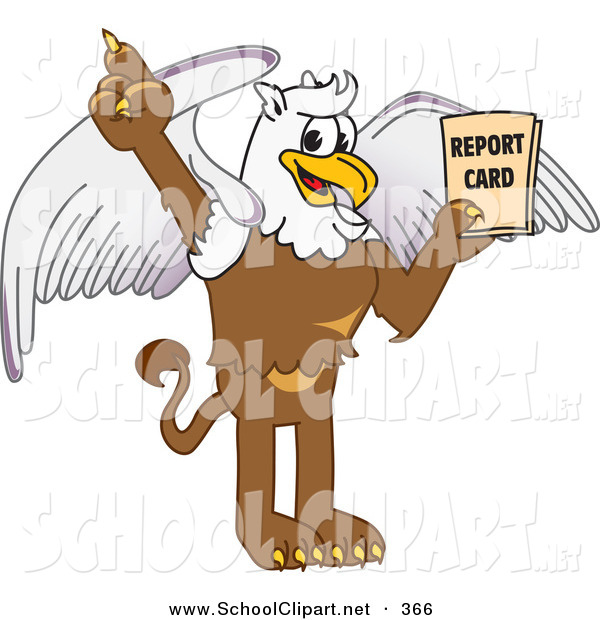 Art Of A Happy Griffin Character School Mascot Holding A Report Card