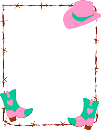 Barbed Wire Boots Cow Girl Hat Clip Art Border Frame   Pink Hat And    