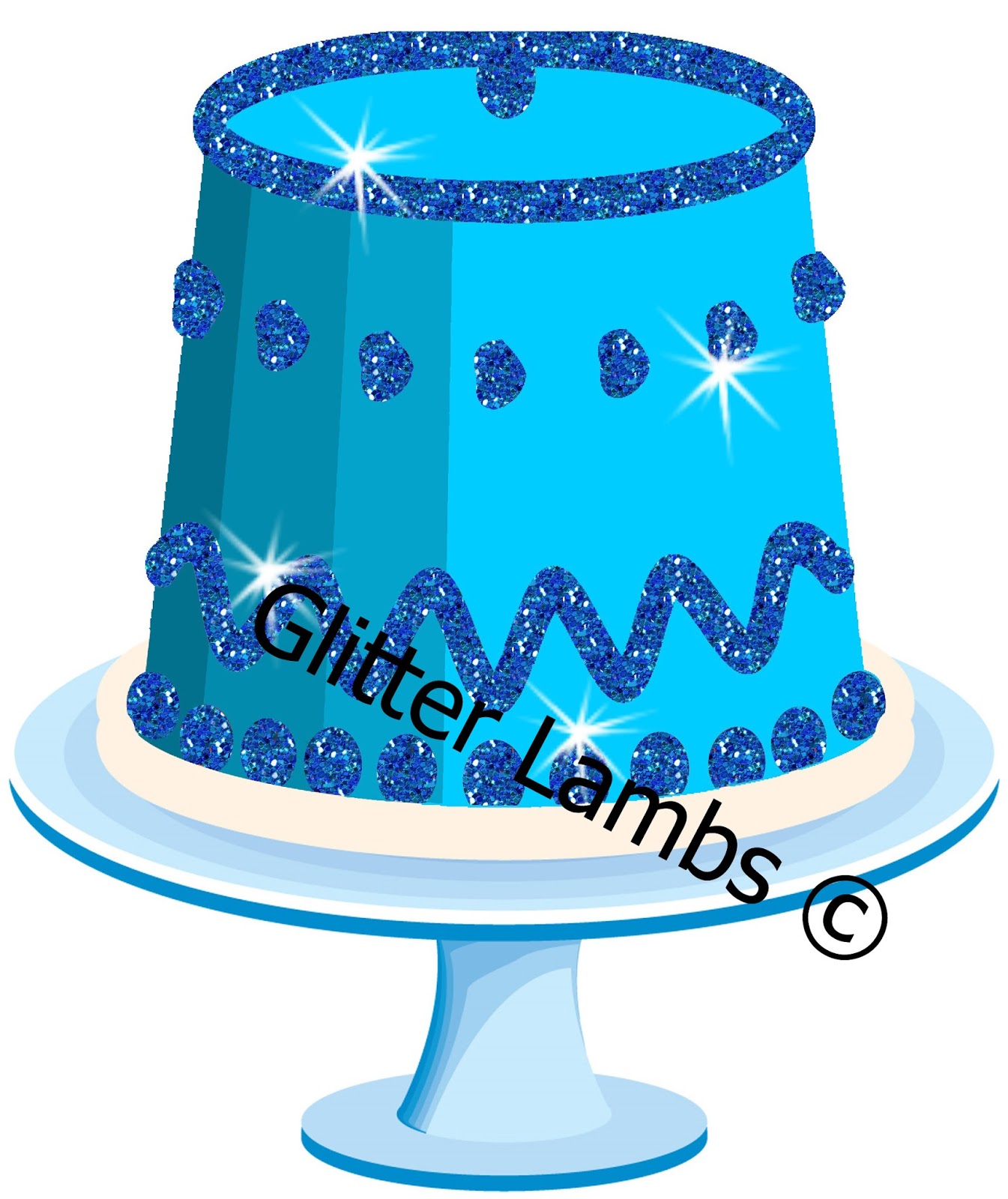 Blue Glitter Birthday Party Cake Clipart Illustration Digital Graphic