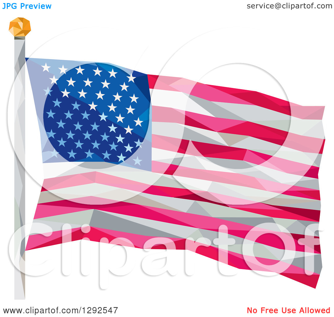 Clipart Of A Geometric American Flag On A Pole   Royalty Free Vector