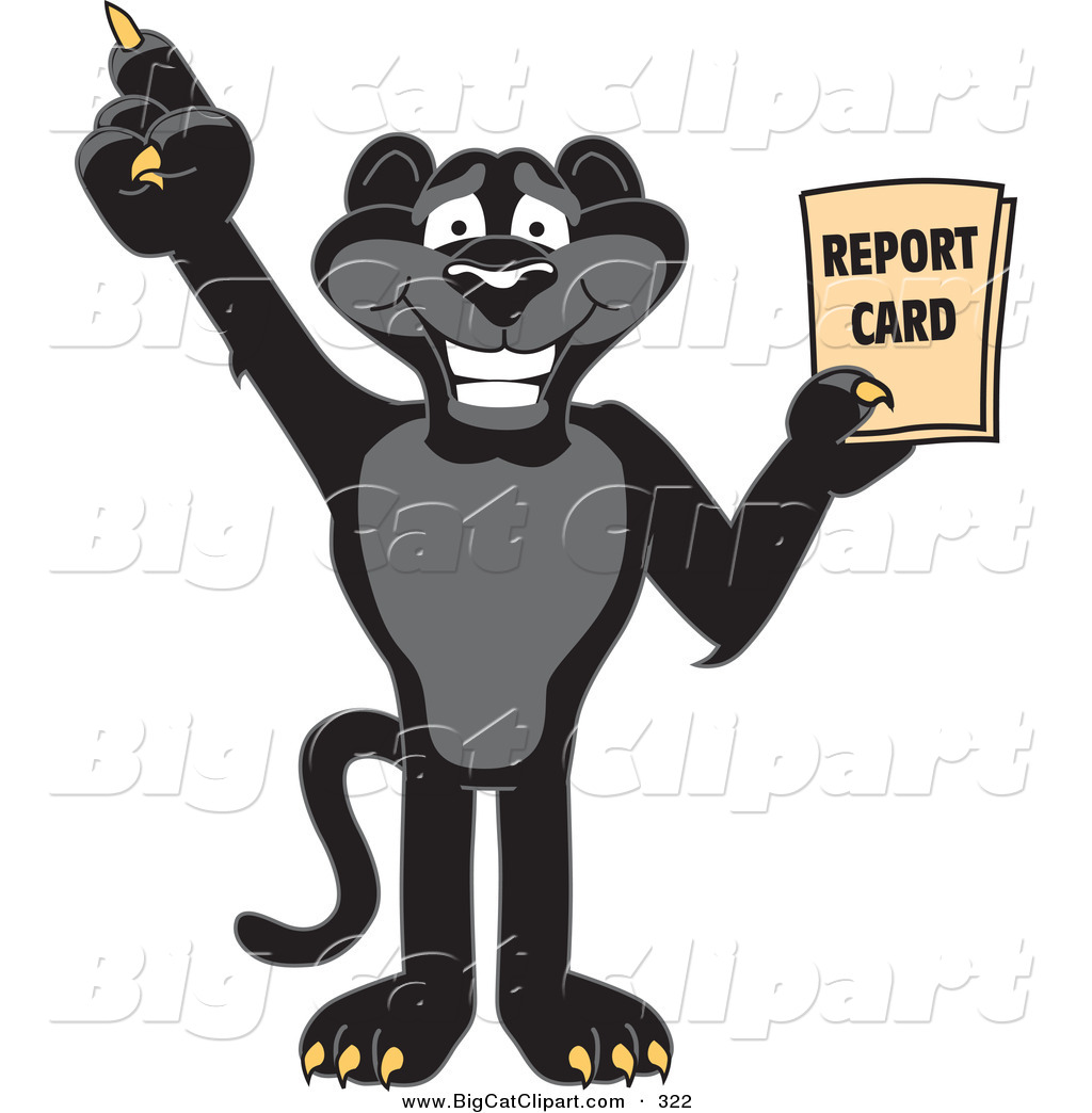 Clipart Of A Happy Black Jaguar Mascot Character Holding A Report Card