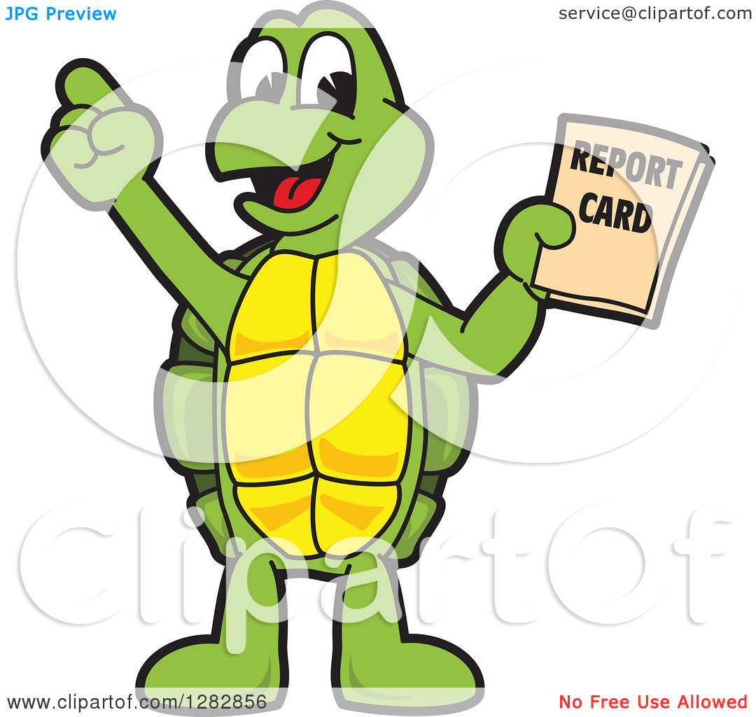 Clipart Of A Happy Turtle School Mascot Character Holding A Report