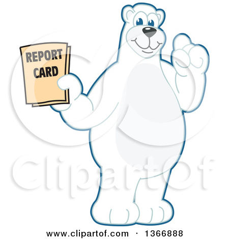 Clipart Of A Polar Bear School Mascot Character Holding A Report Card