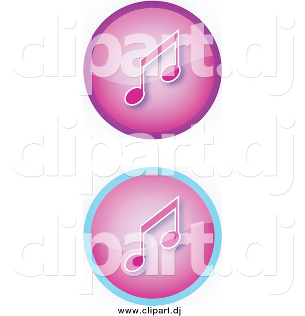 Clipart Of A Set Of Two Purple Music Icon Buttons With Music Notes