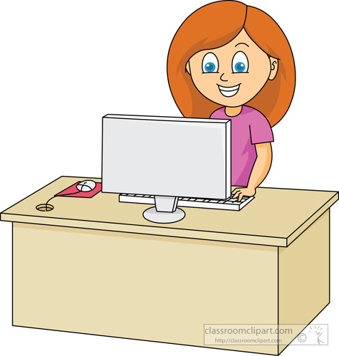 Computers   Girl Working On Computer   Classroom Clipart