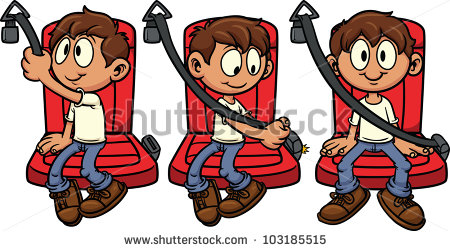 Cute Cartoon Kid Fastening His Seat Belt  Vector Illustration With