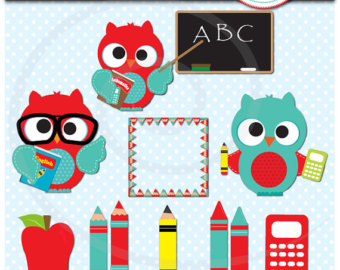 Instant Download School Owls Digital Clip Art   Papers For Card Making    