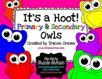 Owl Clipart Graphics Primary Secondary Colors For Commercial Use  