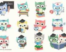School Owl Clip Art Set 02   12 Dig Ital Clipart Set For Digital    