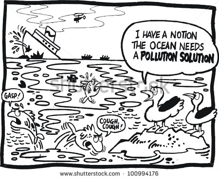 Vector Cartoon Showing Oil Tanker Gushing Pollution Into Ocean   Stock    