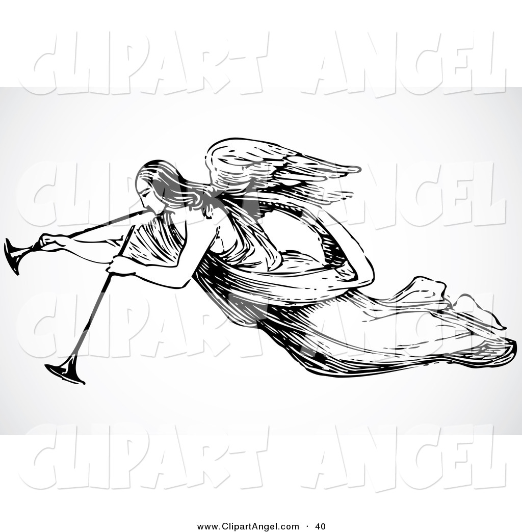 Vector Of A Black And White Angel Blowing Two Trumpets By Bestvector