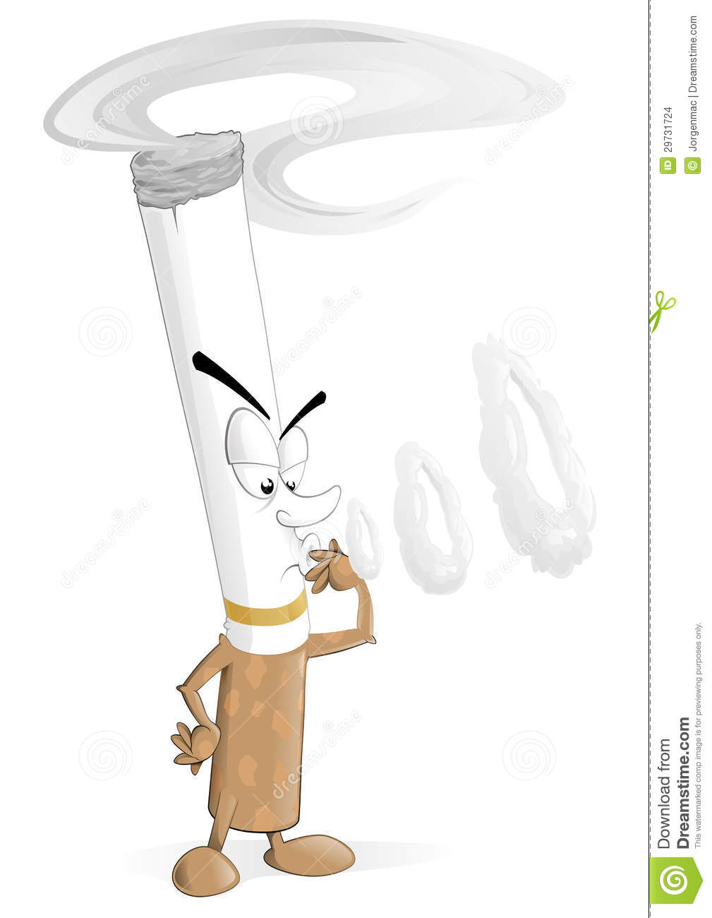 An Evil Cartoon Cigarette Character Coughing Up Smoke Rings