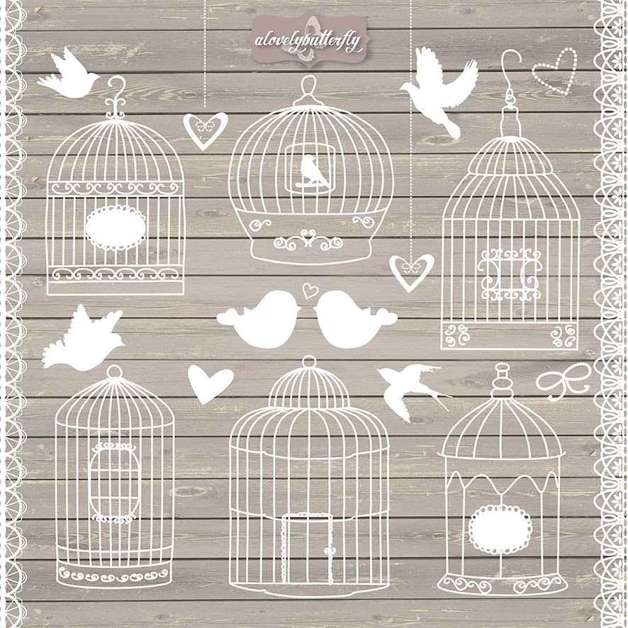 Bird Cage Clipart Rustic Wedding Invitation By Alovelybutterfly
