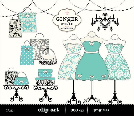 Chic Fashion Boutique Dressing Room Shopping Clip Art Digital Illustr
