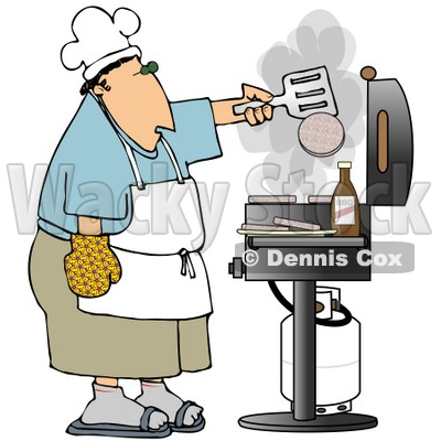 Clipart Illustration Of A Caucasian Man Cooking Hamburger Patties On A