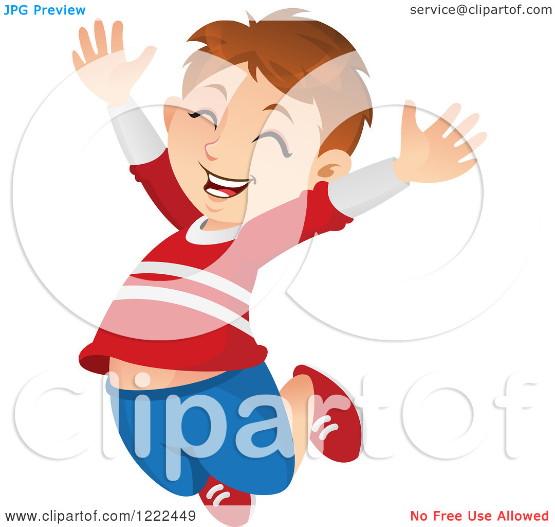 Clipart Of A Happy Caucasian Boy Jumping   Royalty Free Vector