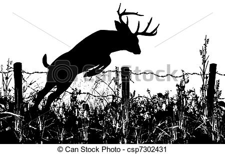 Clipart Of Deer Buck Jumping Fence   A Deer Buck Jumping A Barbed Wire