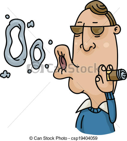 Clipart Vector Of Smoke Ring Blower   A Cartoon Man Blows Smoke Rings