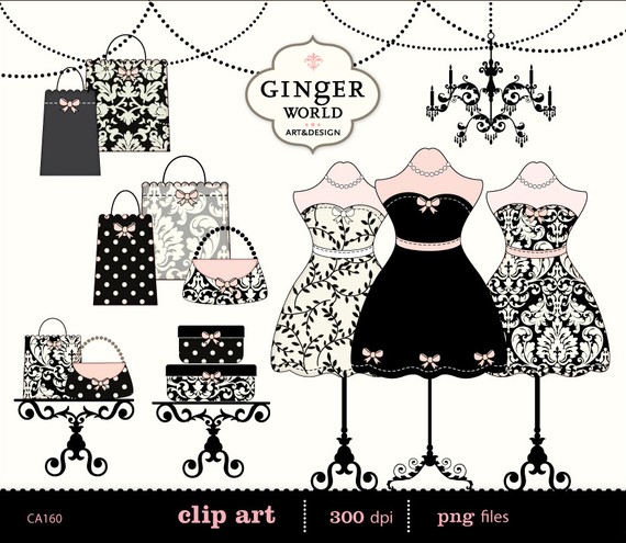 Fashion Boutique Dressing Room Shopping Clip Art Digital Illustration