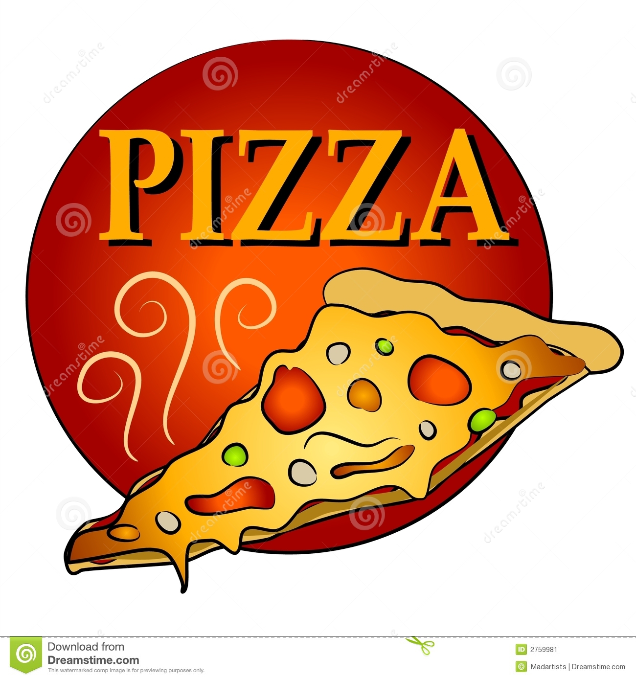 Hot Piece Of Pizza On A Red Background With Steam Swirls And Clipart
