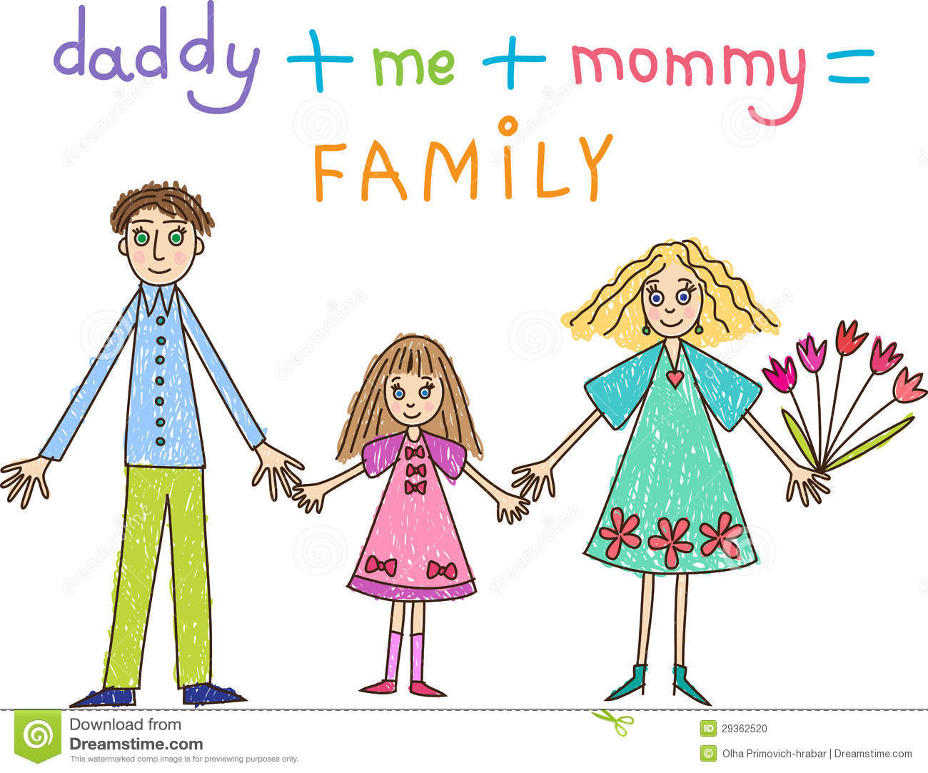 Kids Drawing  Family  Mother Father And Daughter Stock Photo   Image