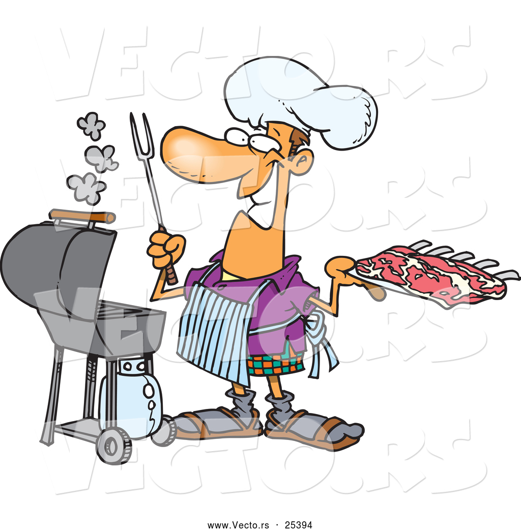 Larger Preview  Vector Of A Happy Cartoon Man Cooking Barbeque Ribs