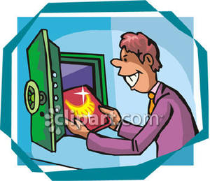 Man Taking Jewels From A Safe   Royalty Free Clipart Picture