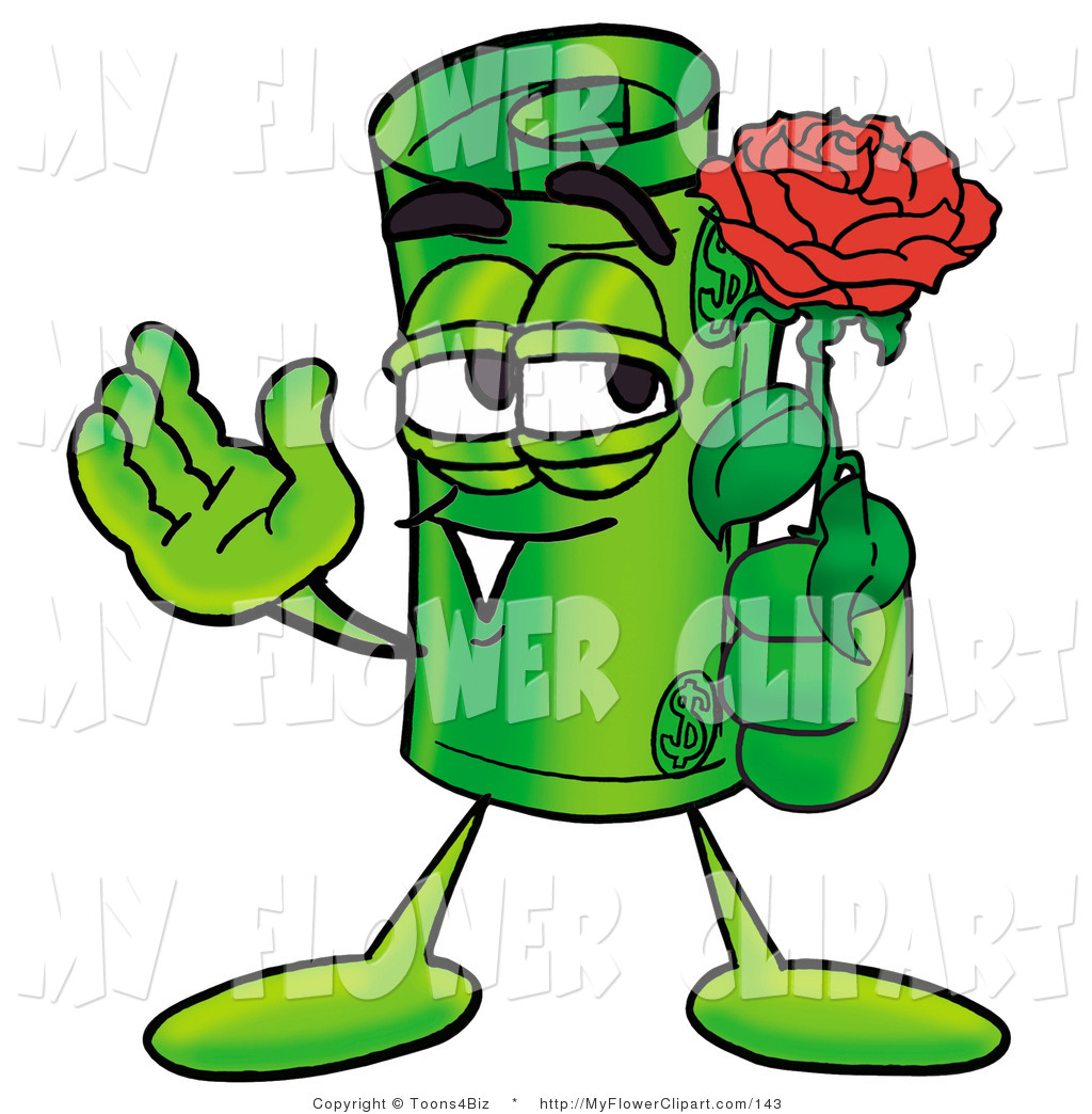 Of A Rolled Dollar Bill Money Mascot Cartoon Character Holding A Red