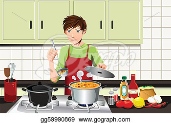 Of A Young Man Cooking In The Kitchen  Stock Clipart Gg59990869