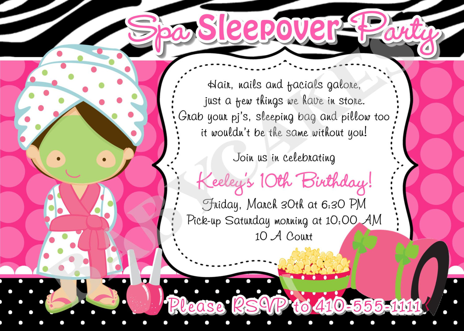 Spa Sleepover Party Birthday Invitation Diy Print By Jcbabycakes
