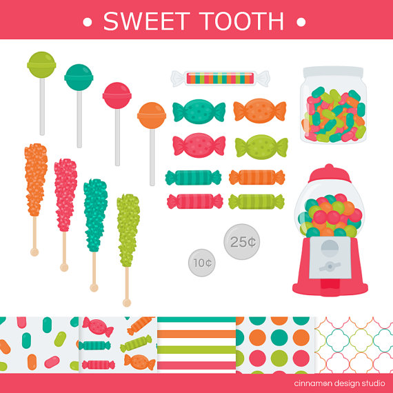 Sweet Tooth Clip Art And Digital Paper Set   Personal And Commercial