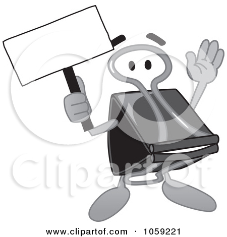 Clip Art Illustration Of A Binder Clip Character Holding A Blank Sign