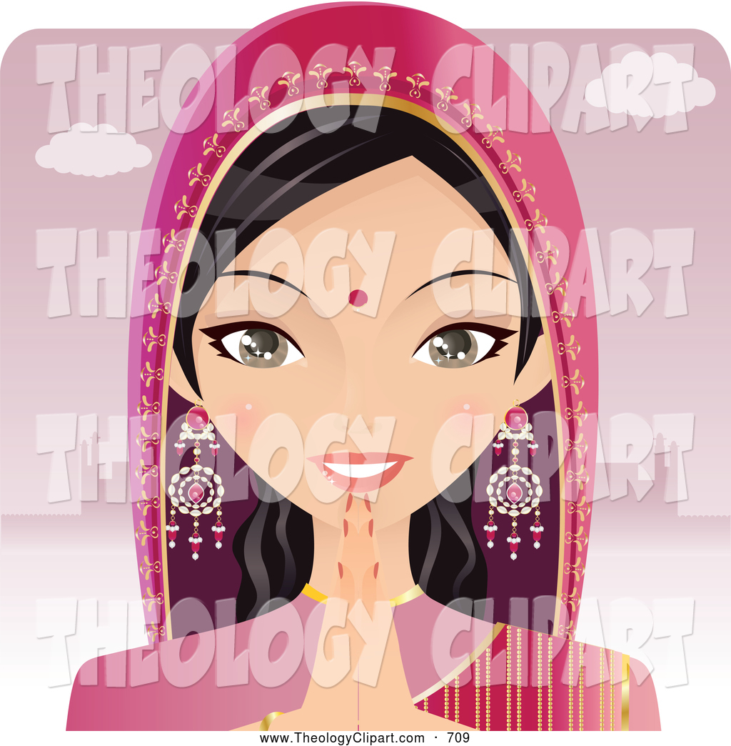 Clip Art Of A Middle East Formal Indian Woman Greeting The Viewer By