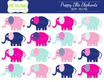 Clipart   Elephant Clip Art   Preppy Clipart   Pink And Blue Elephants