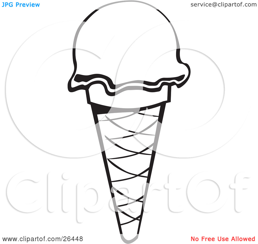 Clipart Illustration Of A Single Scoop Waffle Ice Cream Cone In Black