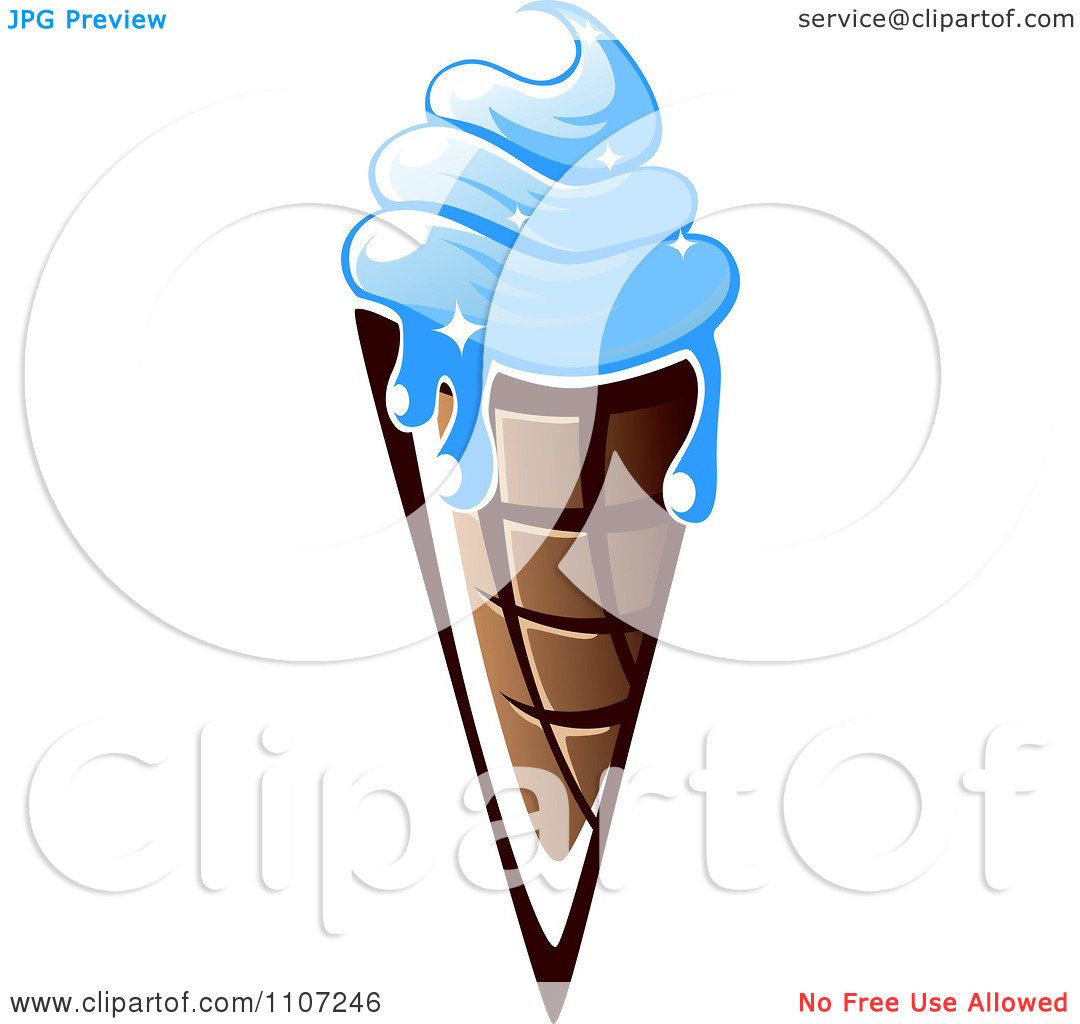 Clipart Melting Blue Frozen Yogurt Ice Cream Waffle Cone   Royalty