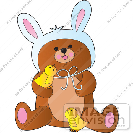 Clipart Of A Cute Little Bear Wearing Bunny Ears On Easter And Playing