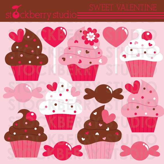 Cupcake Valentine S Day Clipart Set   Cupcakes Digital Image   Sweet    