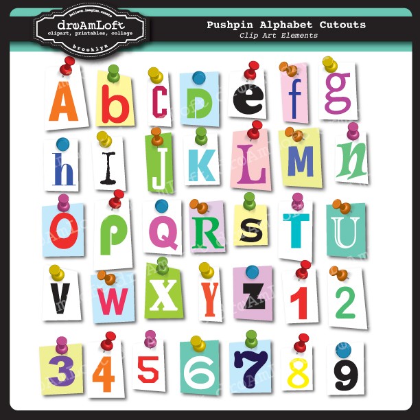 Cutout Pushpin Alphabet And Numbers Clipart Set For By Dreamloft