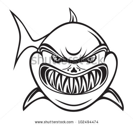  Fin Clipart Black And White Stock Vector Angry Shark Black And White    