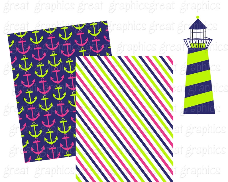Hot Pink Lime And Navy Preppy Clip Art And Digital Paper
