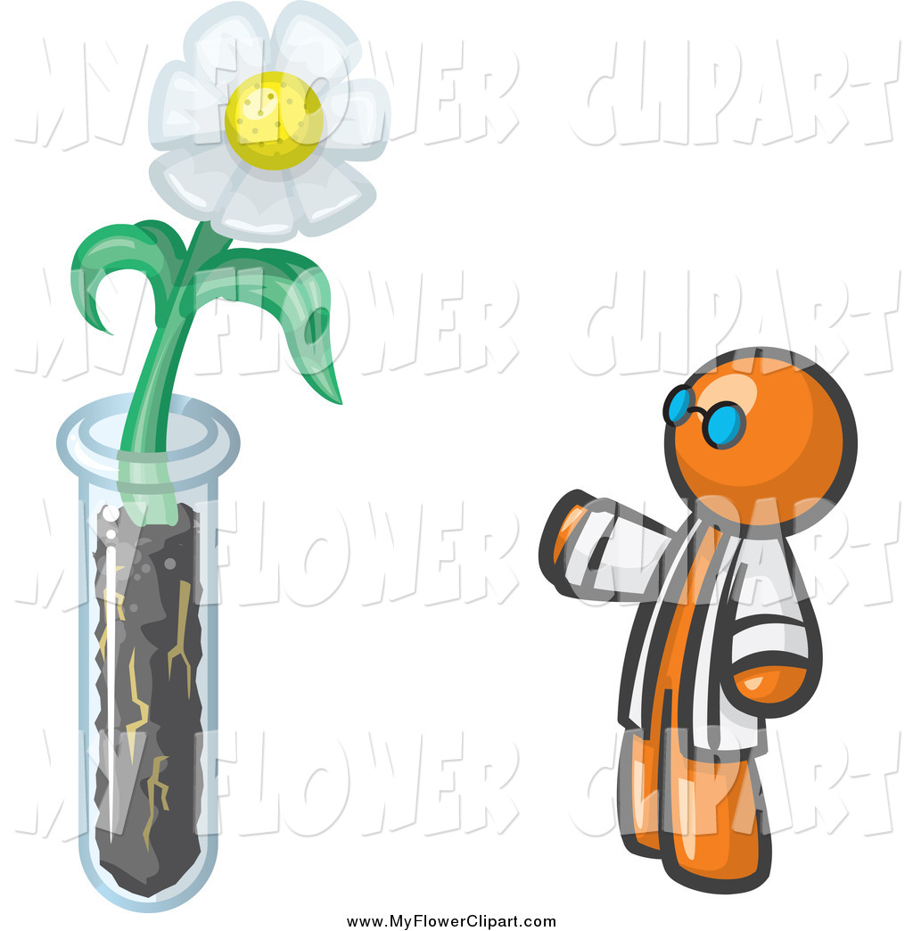 Larger Preview  Clip Art Of A Scientist Orange Man With A Daisy In A