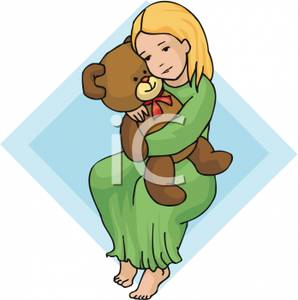Little Girl Holding A Teddy Bear   Royalty Free Clipart Picture