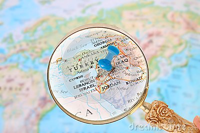 Magnifying Glass Looking In On Beirut Lebanon Middle East In Asia